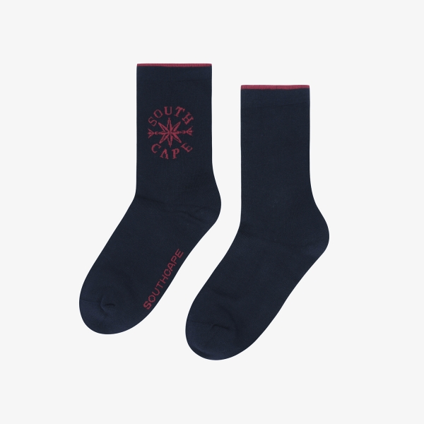 Tất golf nữ màu xanh navy có logo và chữ Southcape màu đỏ