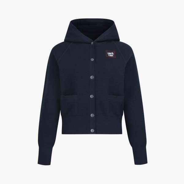 Áo knit golf nữ Southcape màu xanh navy có nắp mũ, tay dài, cài cúc trước