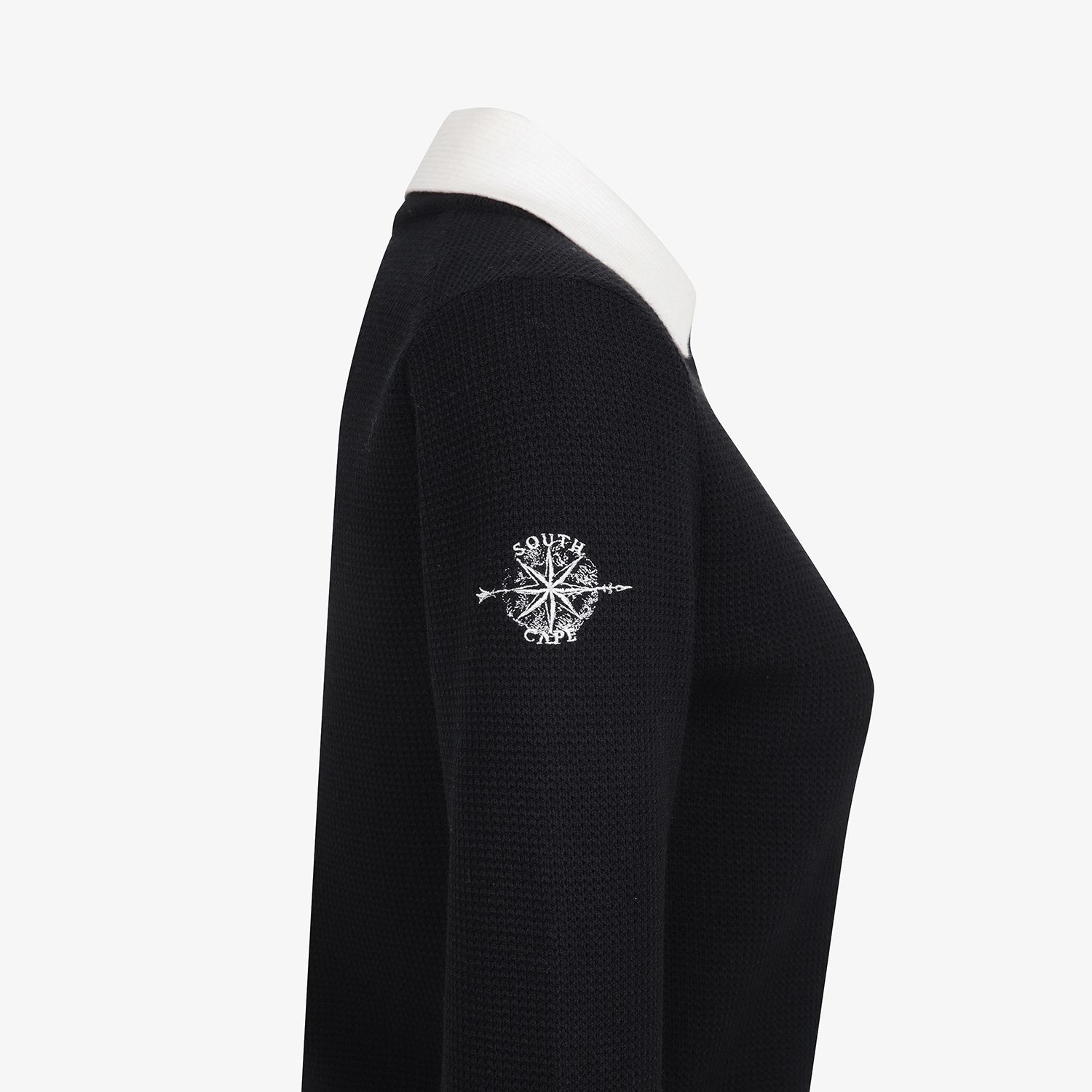 Áo knit golf nữ cổ bẻ phối trắng màu đen — ảnh 5