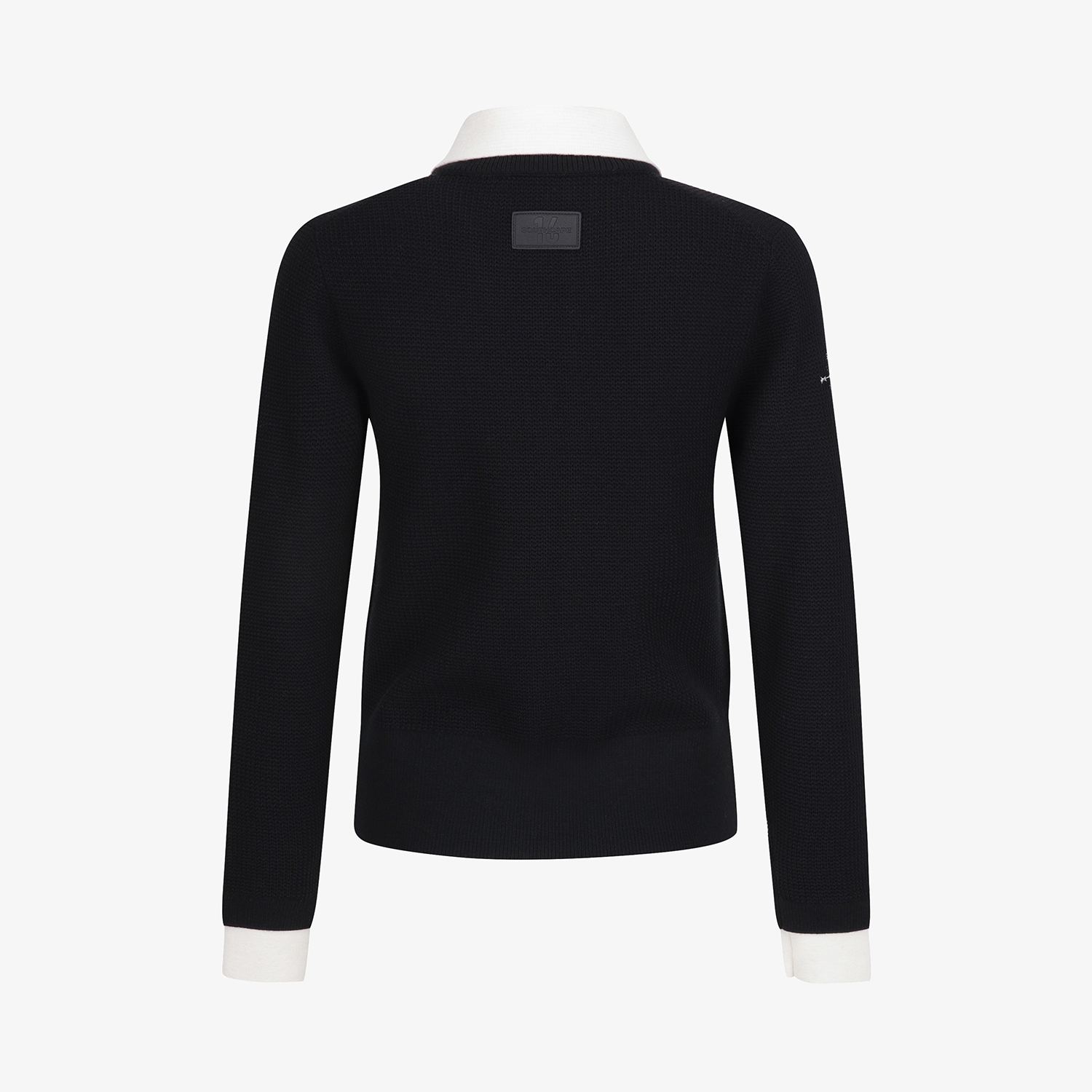 Áo knit golf nữ cổ bẻ phối trắng màu đen — ảnh 3
