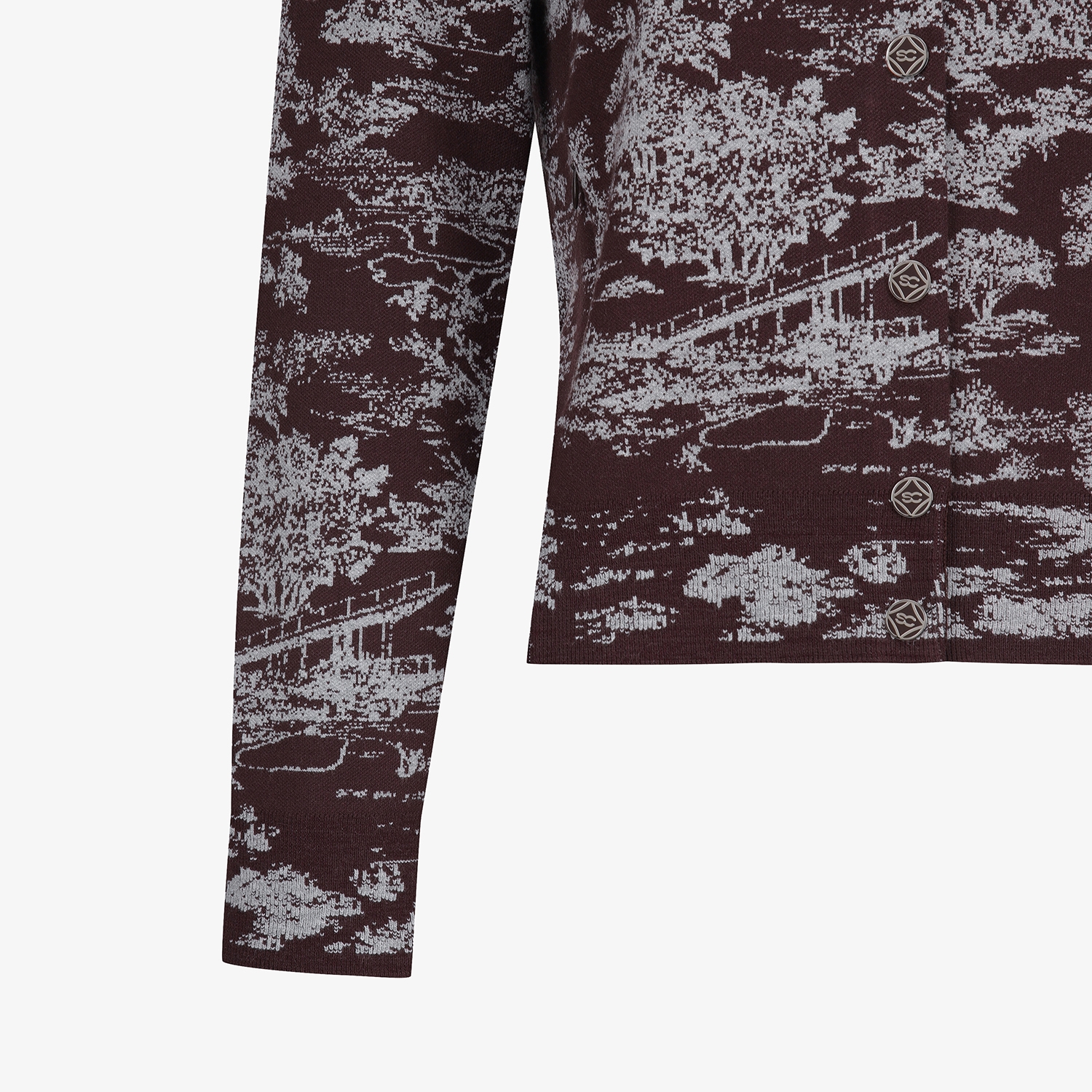 Áo knit golf nữ cổ bẻ họa tiết màu đỏ rượu vang — ảnh 5