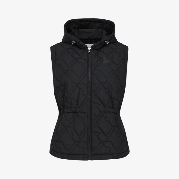 Áo vest golf nữ Southcape phom ôm màu đen có mũ trùm phối khóa kéo trước