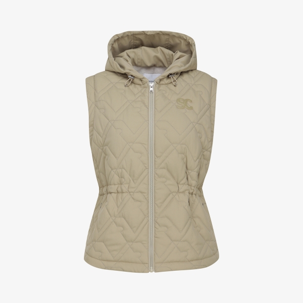 Áo vest golf nữ Southcape chần bông tông be có mũ phối dây rút