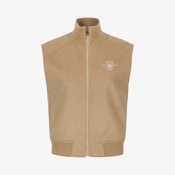 Áo vest golf nữ Southcape không tay màu nâu cổ cao khóa kéo trước