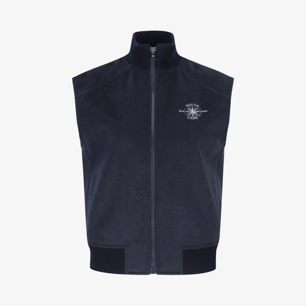 Áo vest golf nữ Southcape màu xanh navy đậm cổ đứng không tay, khóa kéo giữa và viền chân áo phối rib