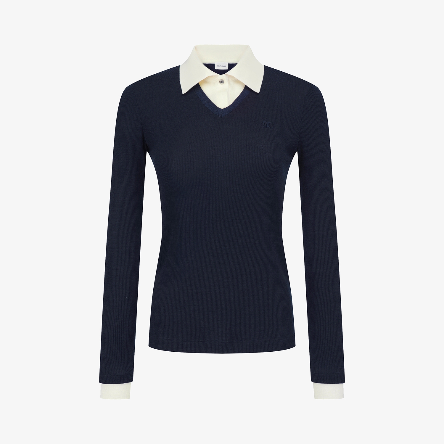Áo golf nữ tay dài cổ phối trắng màu xanh navy — ảnh 2