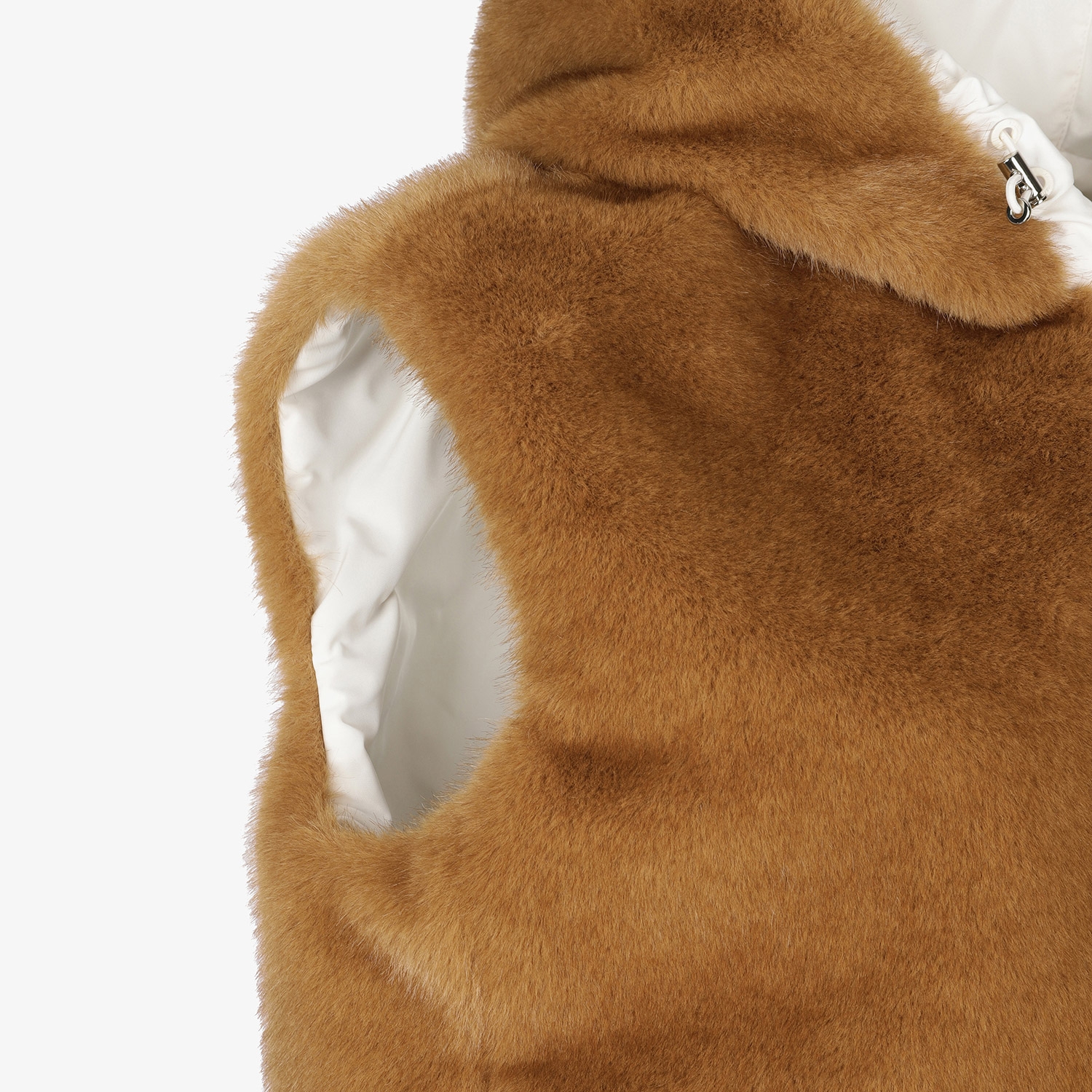 Áo vest golf nữ lông mềm màu nâu có mũ — ảnh 5