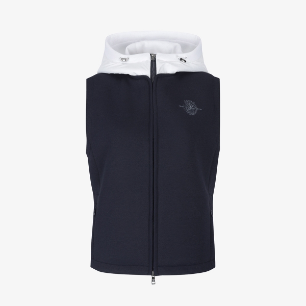 Áo vest golf nữ không tay màu xanh navy đậm phối mũ trắng của Southcape