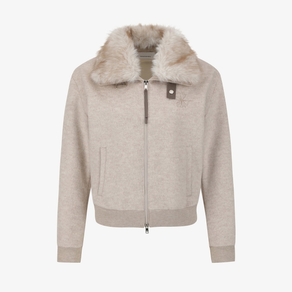 Áo khoác golf nữ Southcape cổ lông màu be dáng jumper