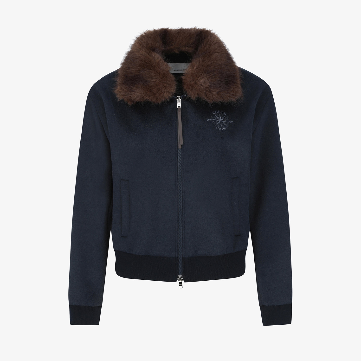 Áo khoác golf nữ cổ lông màu xanh navy đậm — ảnh 2