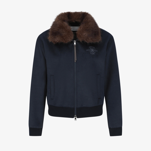 Áo khoác golf nữ Southcape màu xanh navy đậm cổ lông sang trọng