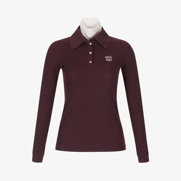 Áo golf nữ Southcape tay dài cổ bẻ màu nâu, logo nhỏ phía trước ngực