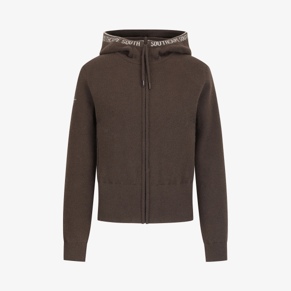 Áo khoác jumper golf nữ phom ôm màu nâu có mũ khóa kéo Southcape