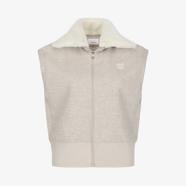 Áo vest golf nữ Southcape dáng suông cổ lông màu be