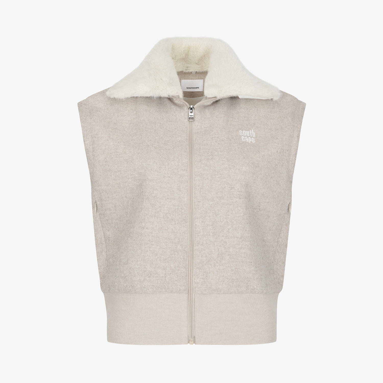 Áo vest golf nữ dáng suông cổ lông màu be — ảnh 2
