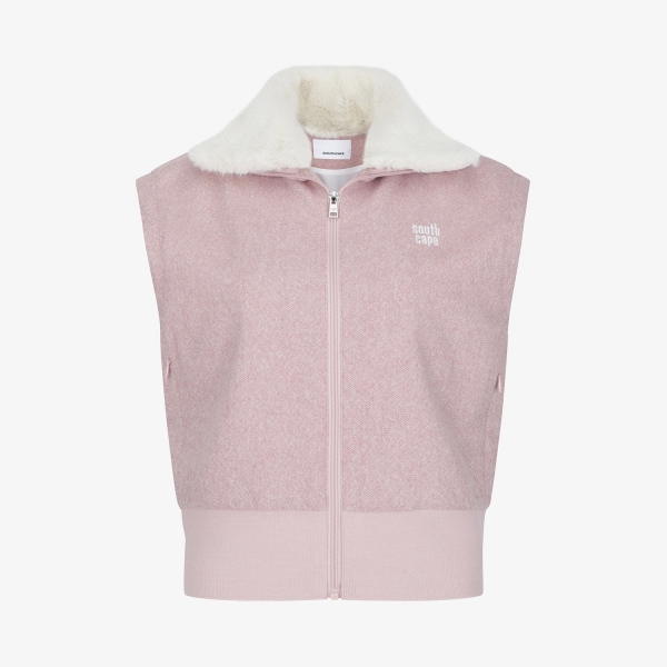 Áo vest golf nữ cổ lông màu hồng Southcape không tay khóa kéo trước