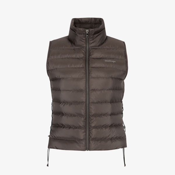 Áo vest golf nữ Southcape dáng phao, không tay, màu nâu có cổ cao và khóa kéo trước