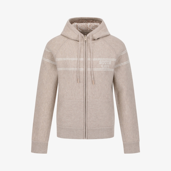 Áo khoác golf nữ Southcape dáng bomber màu be có nón mũ và khóa kéo