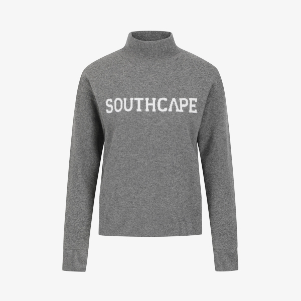 Áo knit golf nữ cổ lọ màu xám logo Southcape in trắng