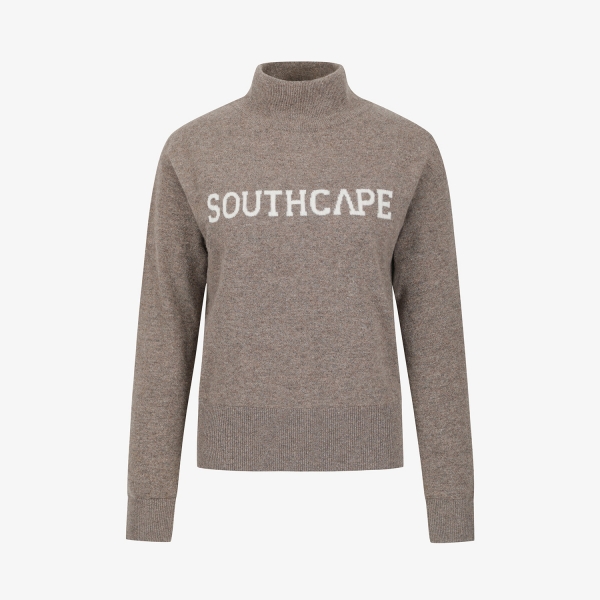 Áo knit golf nữ cổ lọ màu be in logo Southcape ở ngực