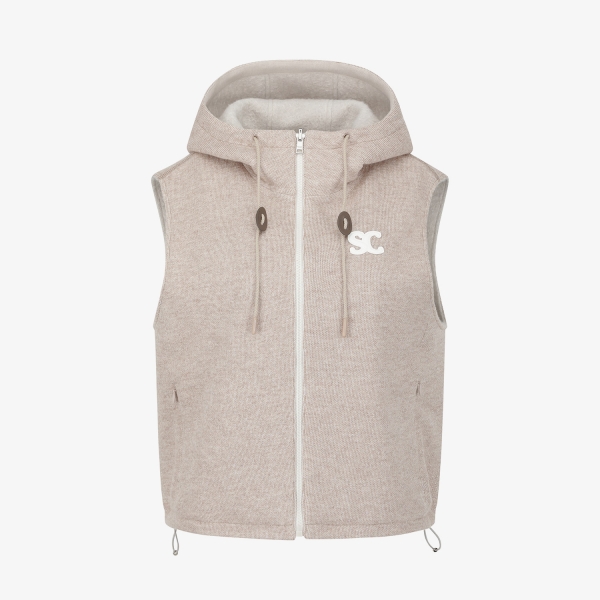Áo vest golf nữ Southcape màu be không tay có mũ và dây rút