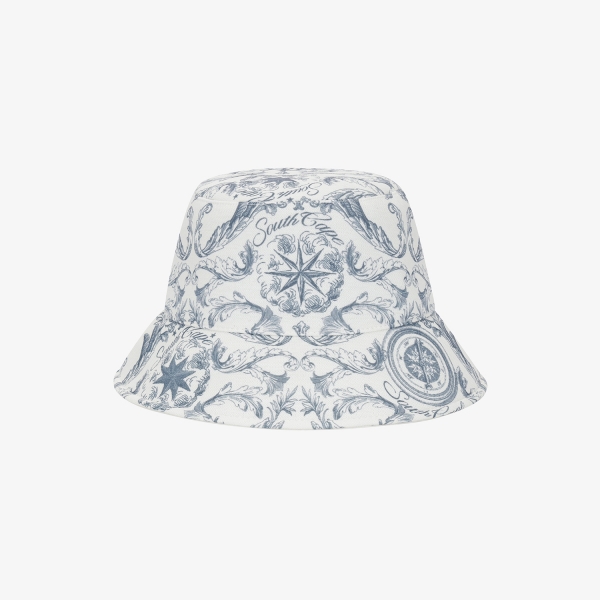 Mũ golf nữ Southcape màu trắng họa tiết xanh navy phong cách bucket