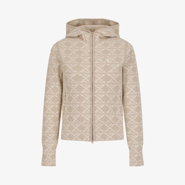 Áo khoác golf nữ Southcape màu be họa tiết chìm phối mũ style jumper