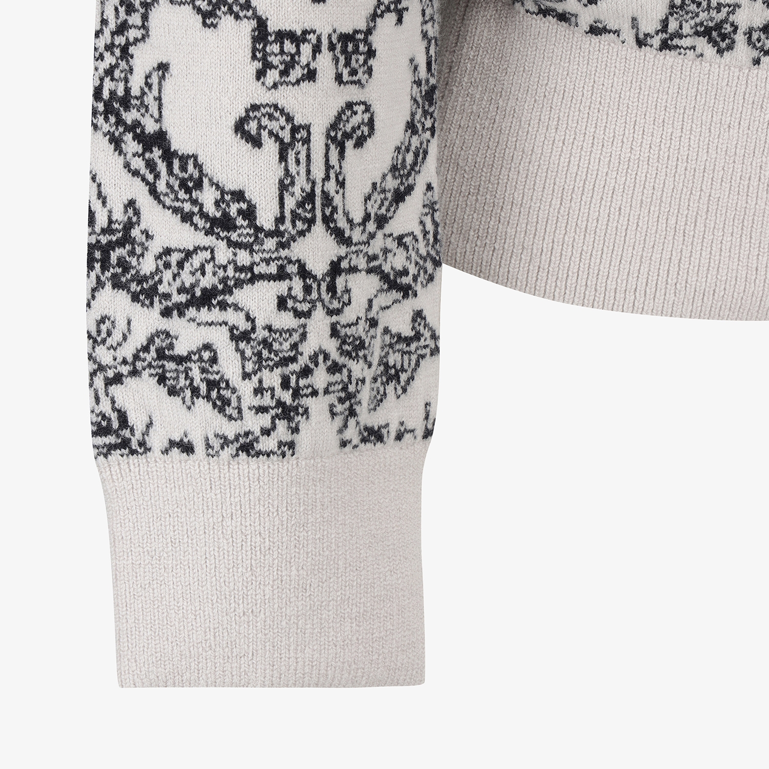 Áo knit golf nữ họa tiết hoa văn zip cổ đứng màu trắng — ảnh 5