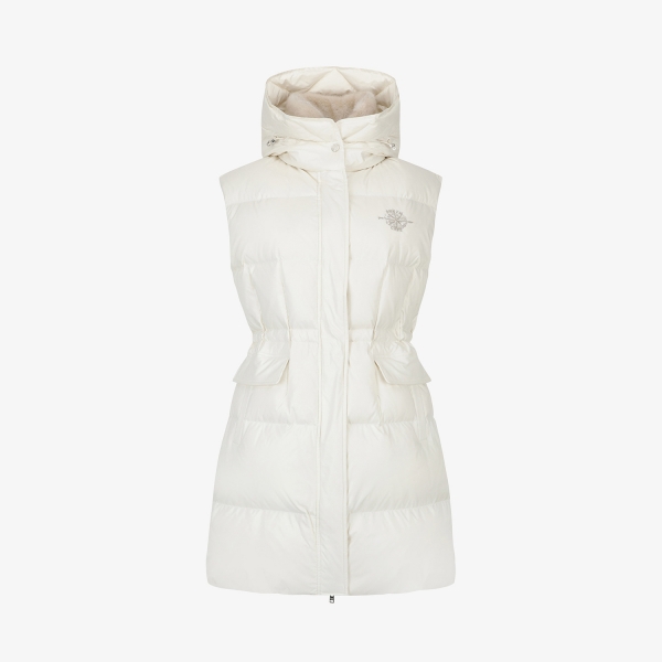 Áo vest golf nữ Southcape dáng dài màu kem không tay có mũ