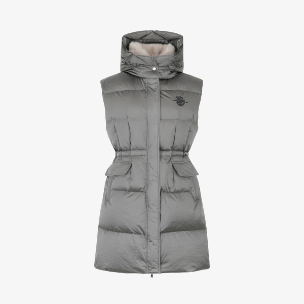 Áo vest golf nữ Southcape dáng dài không tay màu xám có mũ trùm đầu
