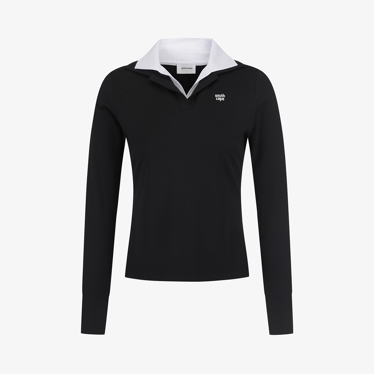 Áo golf nữ tay dài cổ bẻ phối màu đen trắng — ảnh 2