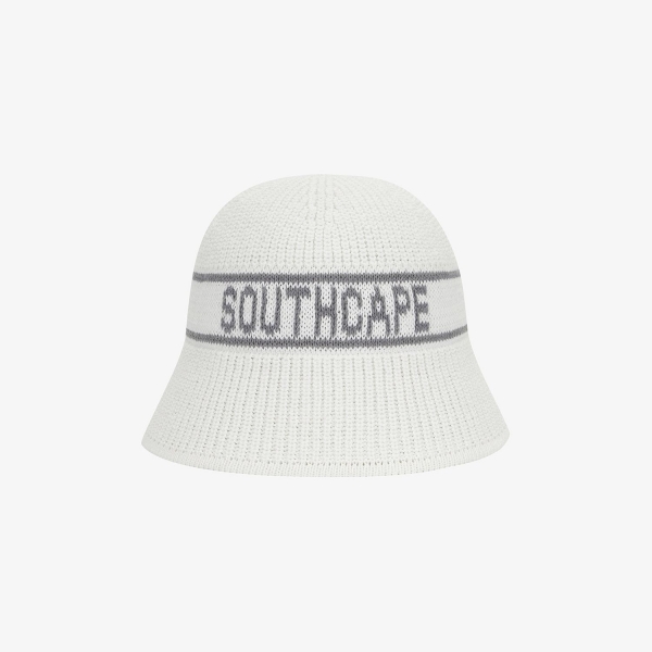 Mũ bucket knit nữ màu trắng có chữ Southcape viền xám