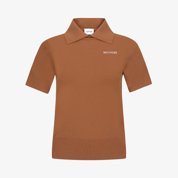 Áo knit golf nữ Southcape cổ bẻ tay ngắn màu nâu siena