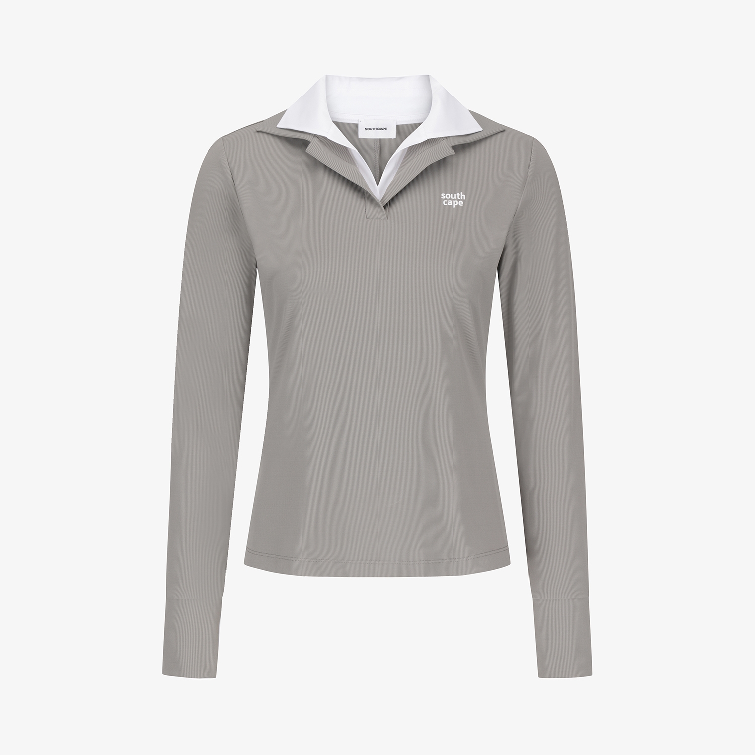 Áo golf nữ tay dài cổ phối màu xám trắng — ảnh 2