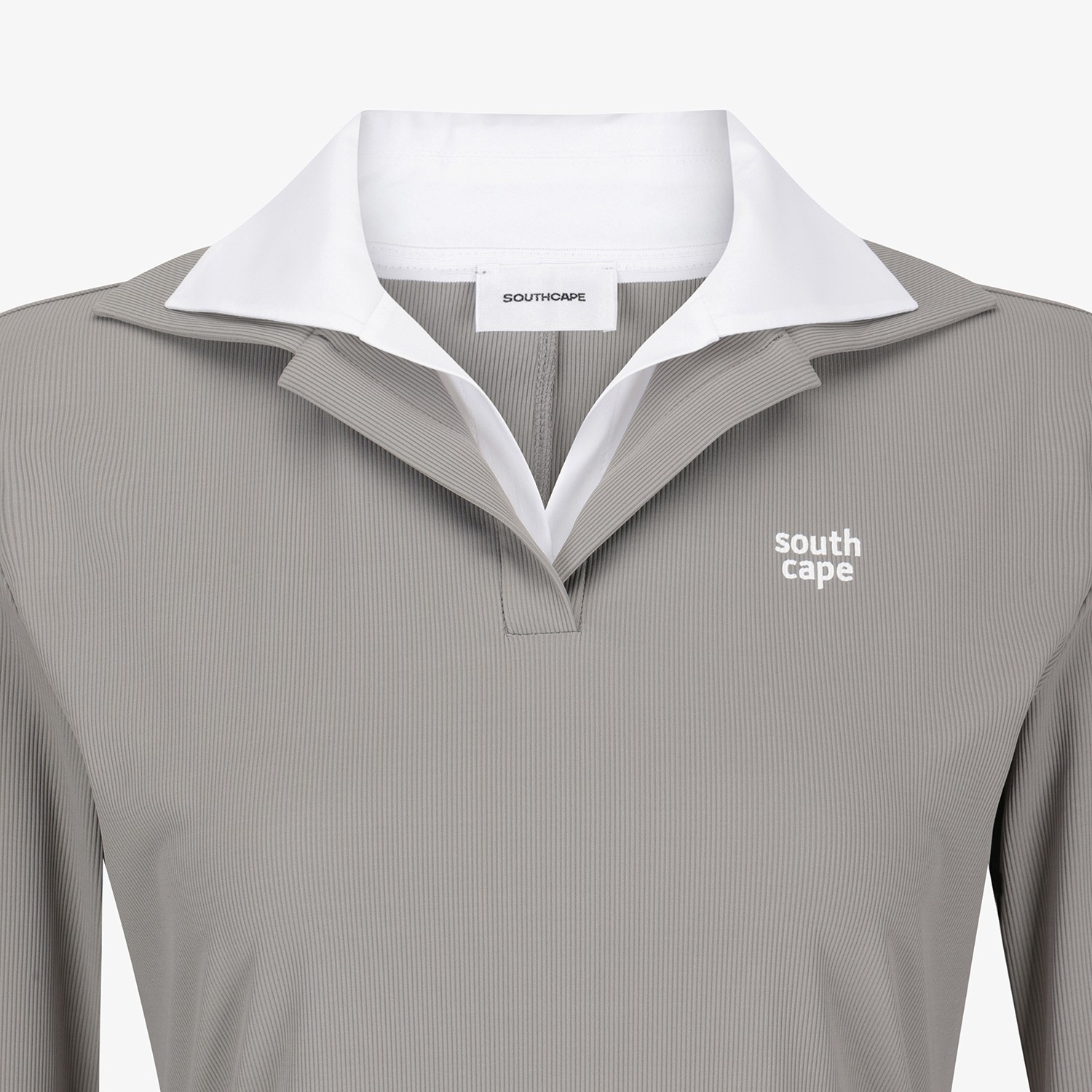 Áo golf nữ tay dài cổ phối màu xám trắng — ảnh 4