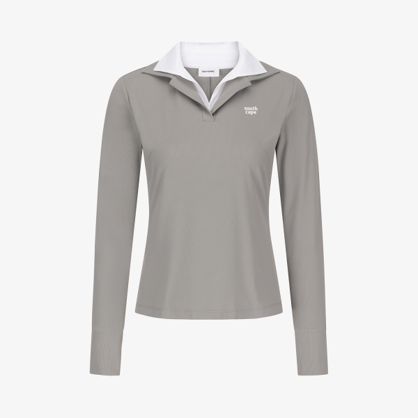 Áo golf nữ Southcape tay dài màu xám với cổ phối trắng