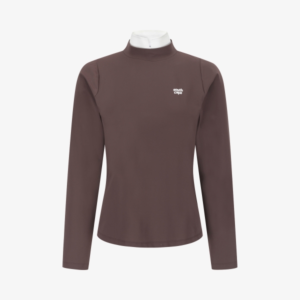 Áo golf nữ Southcape tay dài cổ cao màu đỏ rượu vang