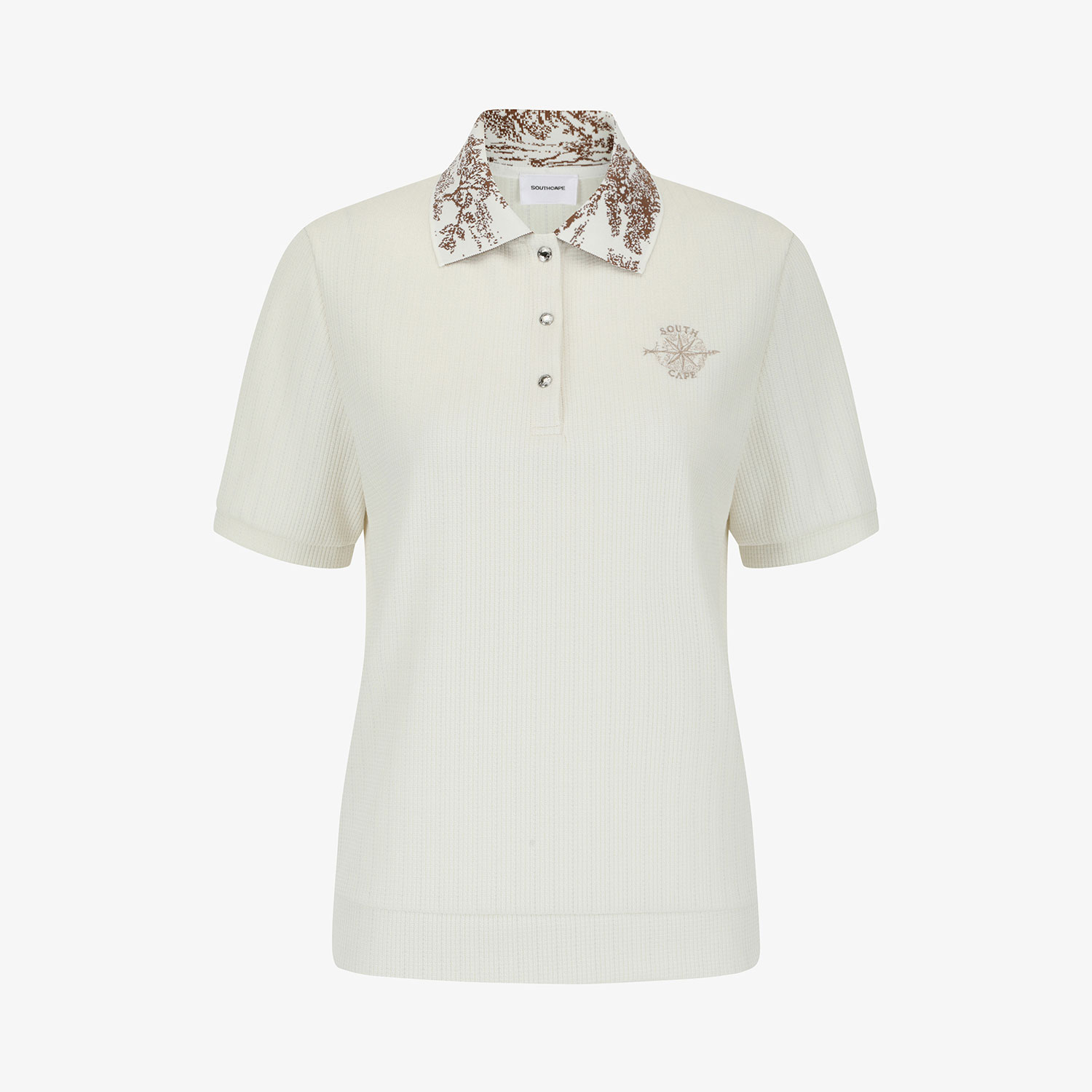 Áo knit golf nữ cổ bẻ họa tiết màu kem — ảnh 2