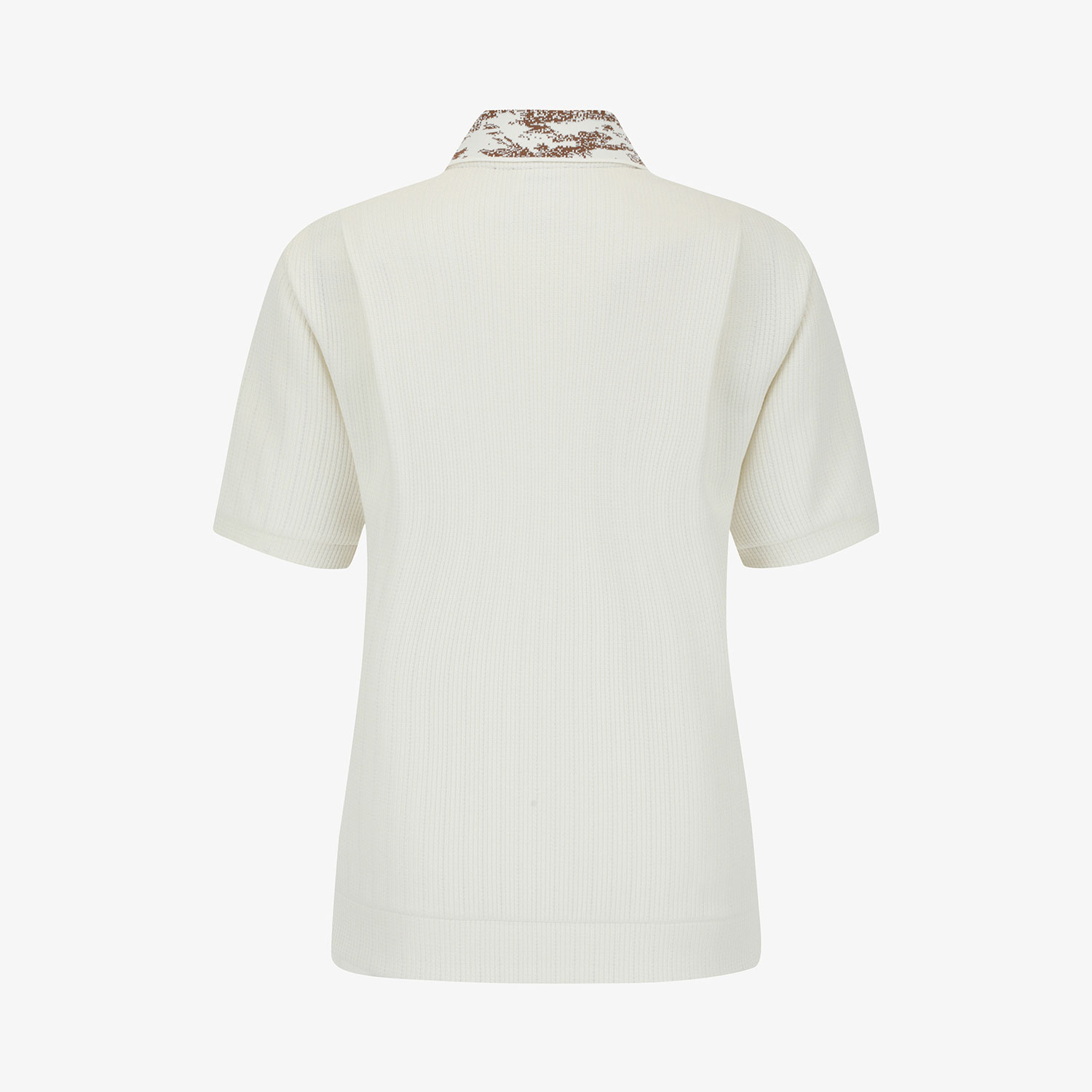 Áo knit golf nữ cổ bẻ họa tiết màu kem — ảnh 3
