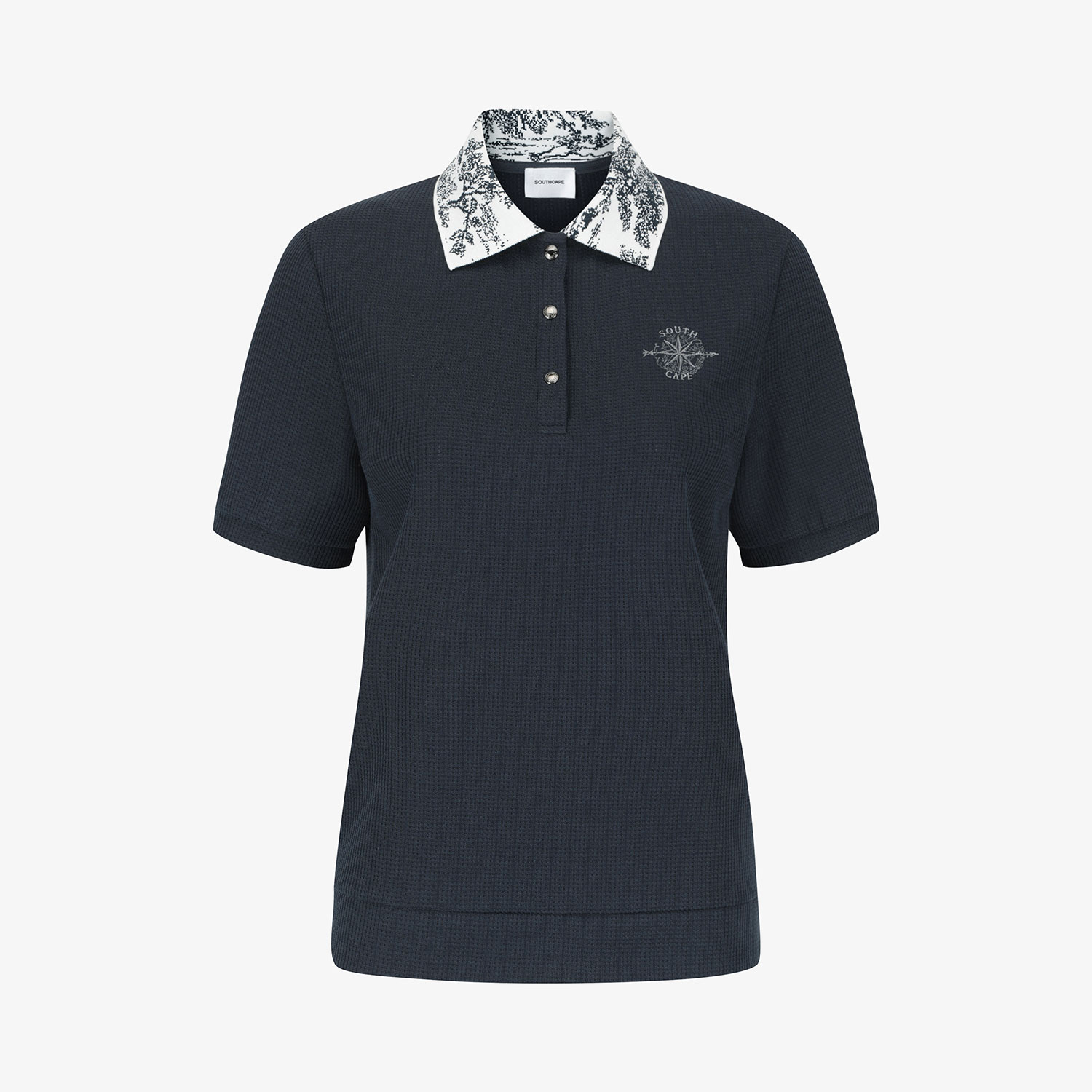 Áo knit golf nữ cổ bẻ họa tiết xanh navy — ảnh 2