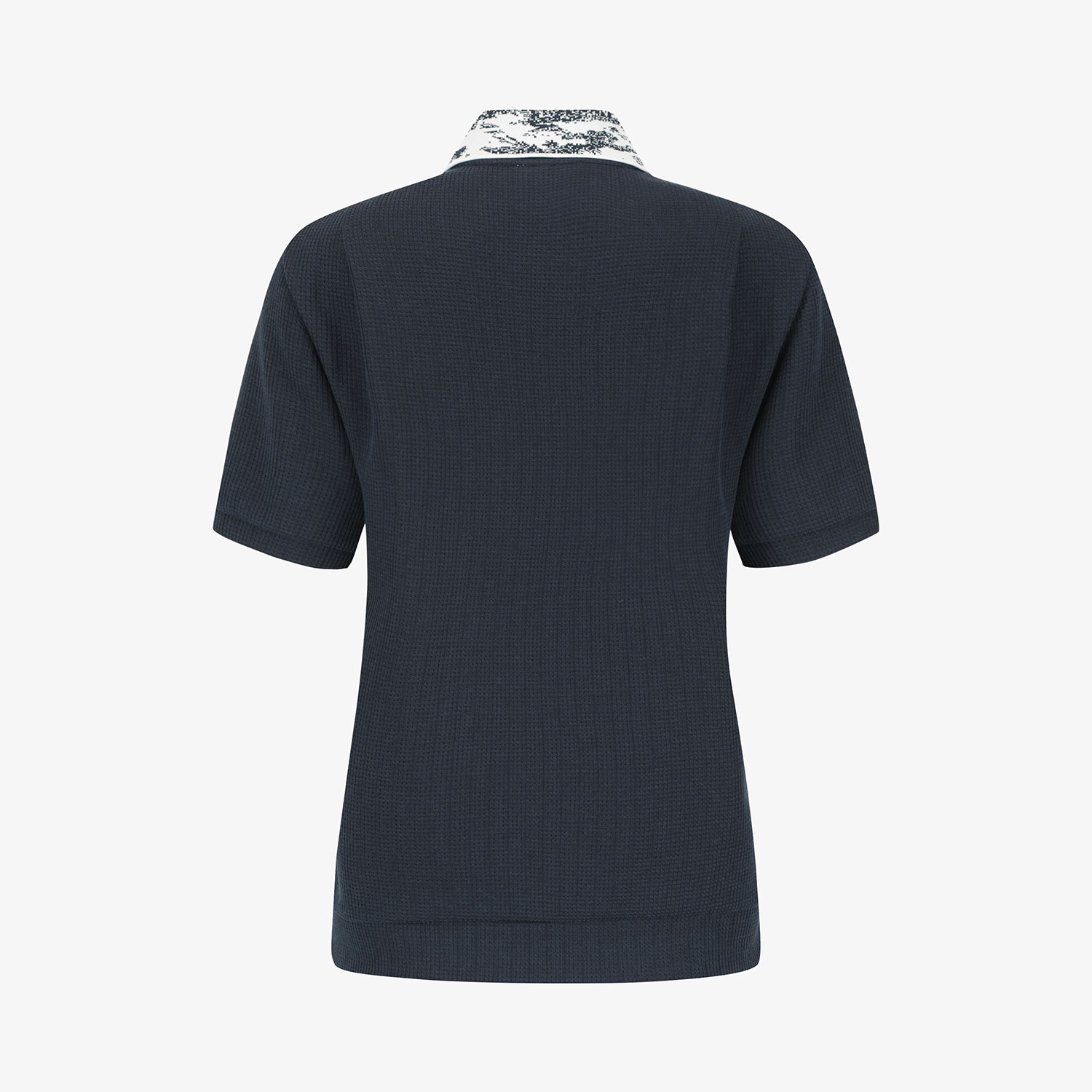 Áo knit golf nữ cổ bẻ họa tiết xanh navy — ảnh 3