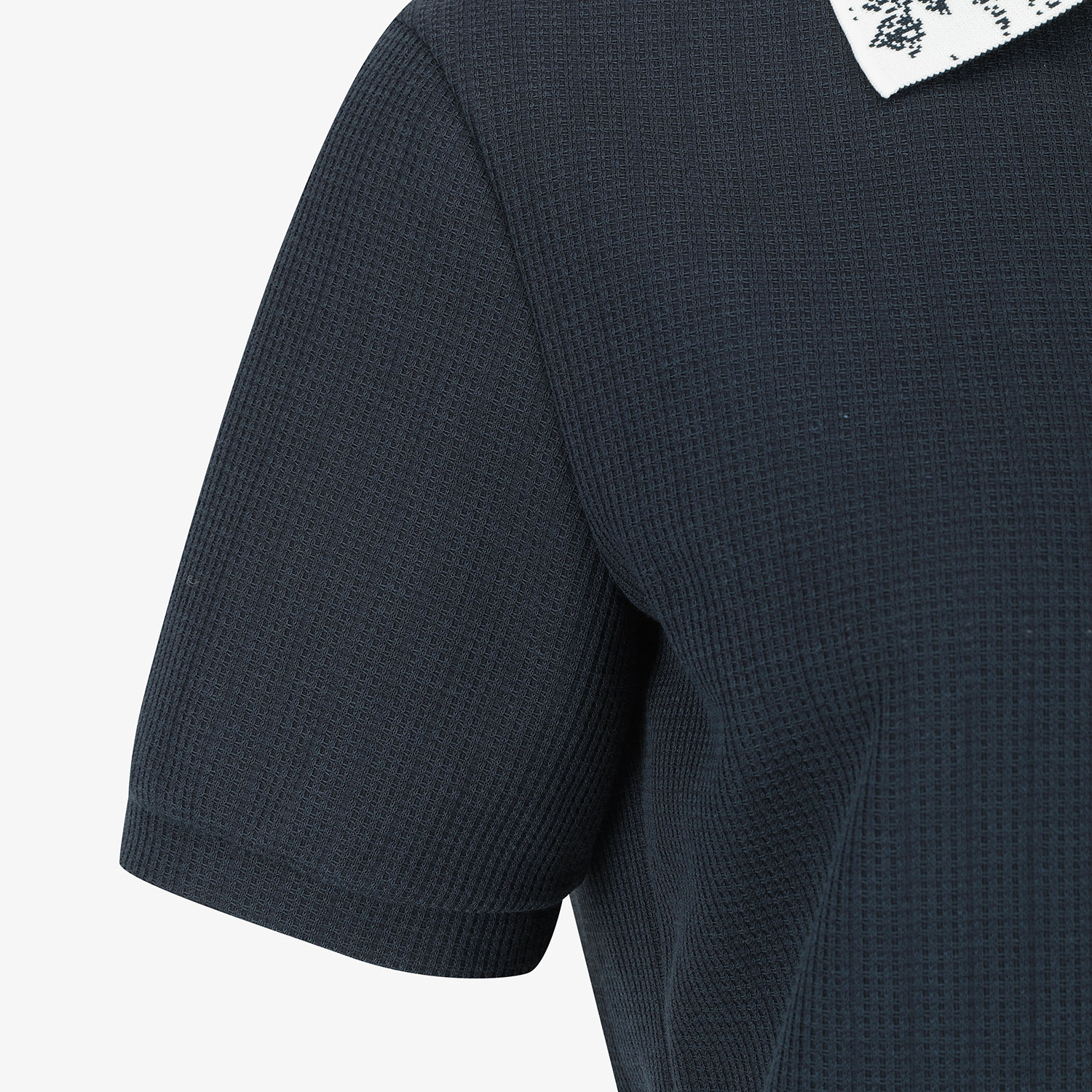 Áo knit golf nữ cổ bẻ họa tiết xanh navy — ảnh 5