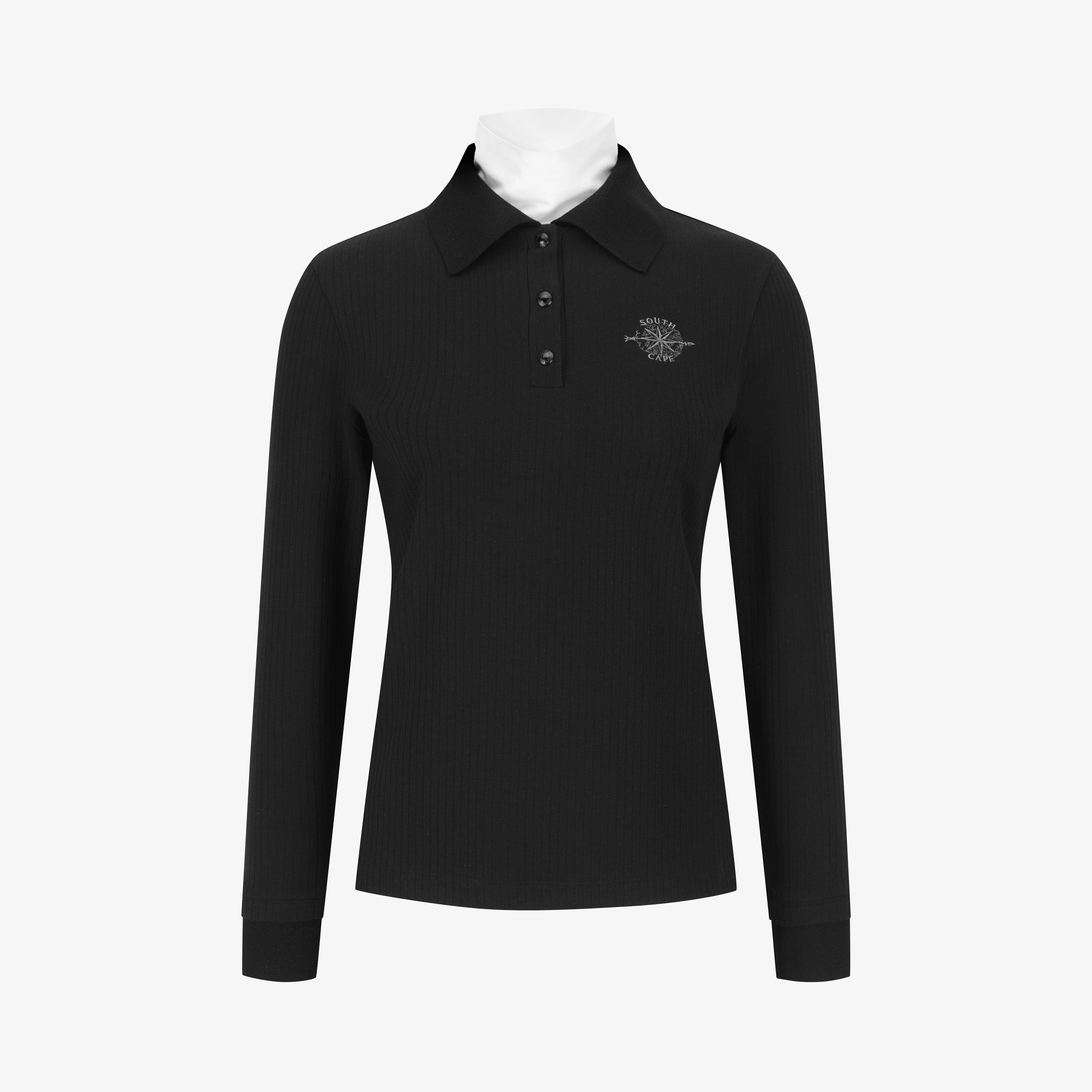 Áo golf nữ tay dài cổ bẻ màu đen Southcape với logo nhỏ ngực và thiết kế ôm vừa