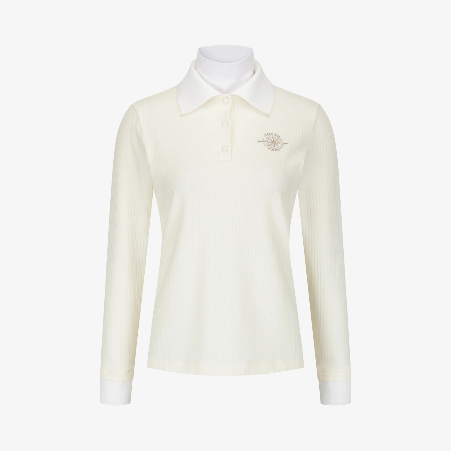 Áo golf nữ Southcape màu ngà thiết kế cổ bẻ tay dài, form suông, điểm nhấn logo thêu trước ngực