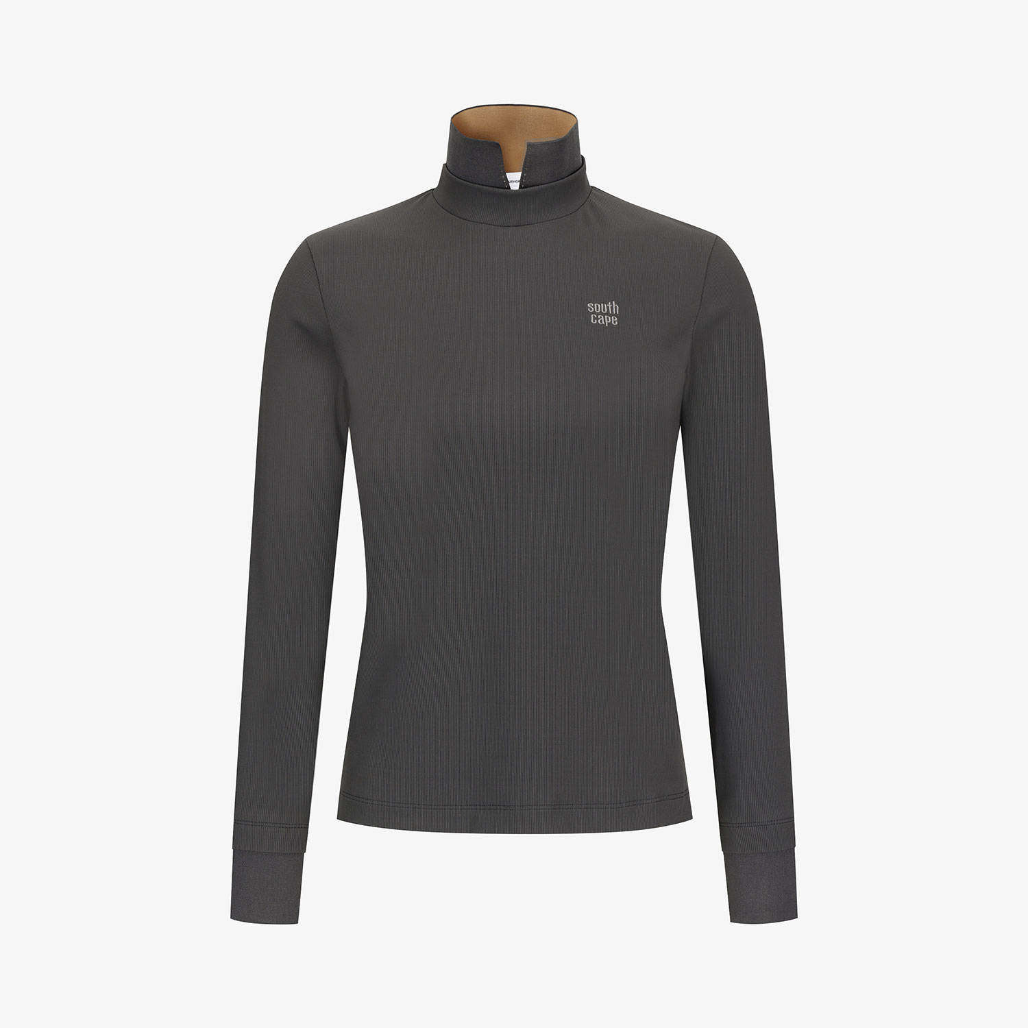 Áo golf nữ Southcape tay dài cổ lọ màu xám đậm, logo nhỏ trước ngực