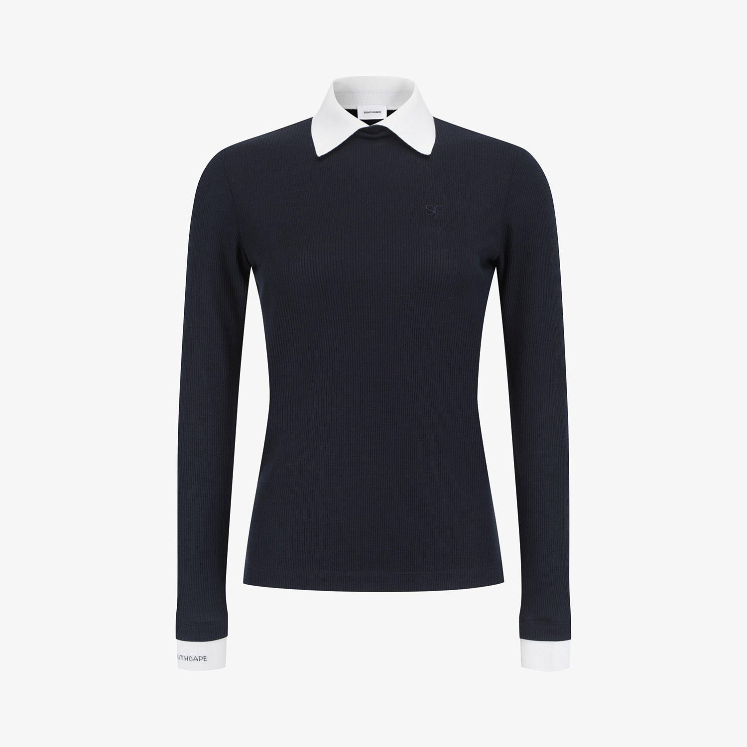 Áo golf nữ tay dài cổ trắng màu xanh navy — ảnh 2
