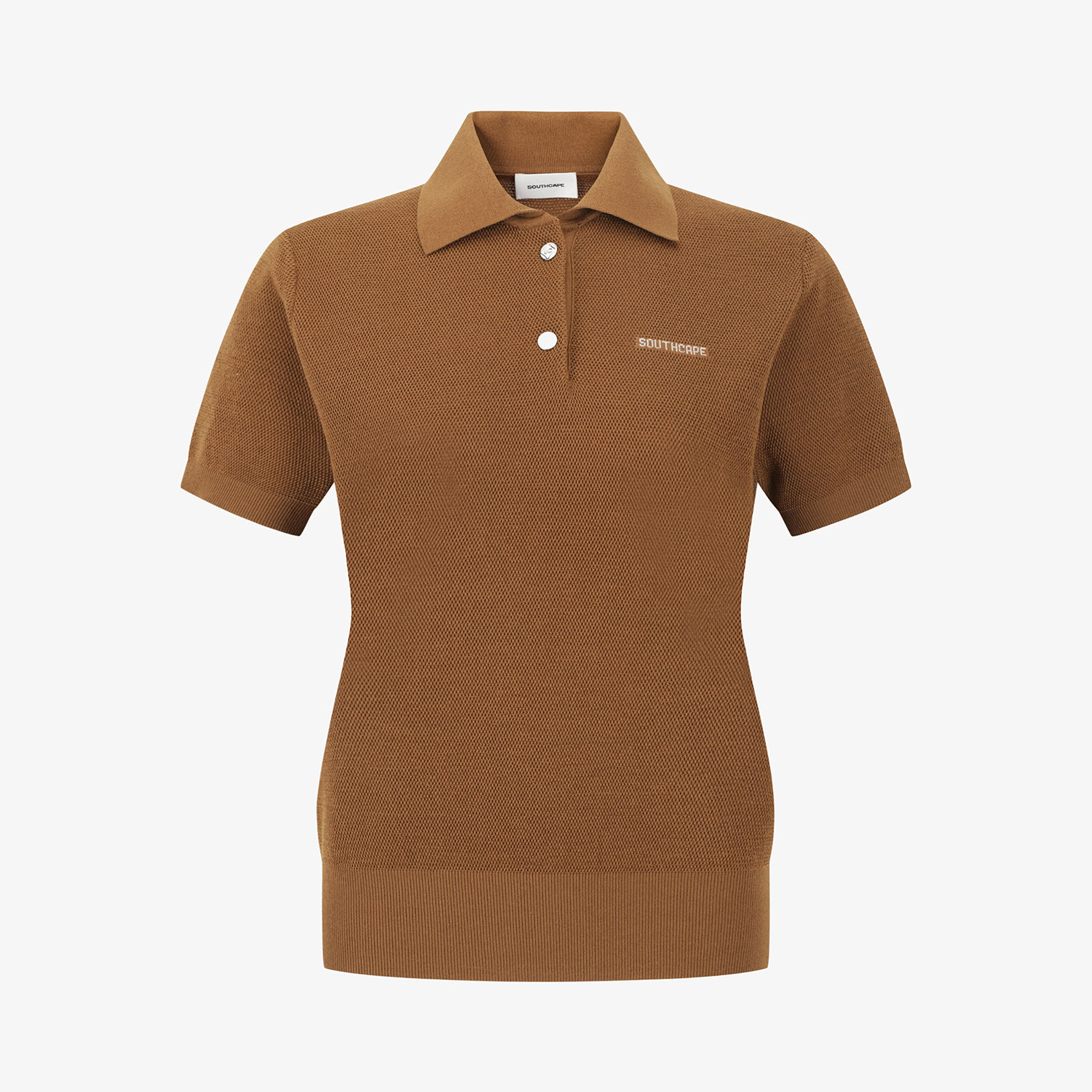 Áo knit golf nữ Southcape màu nâu nhạt cổ bẻ nút đôi tay ngắn