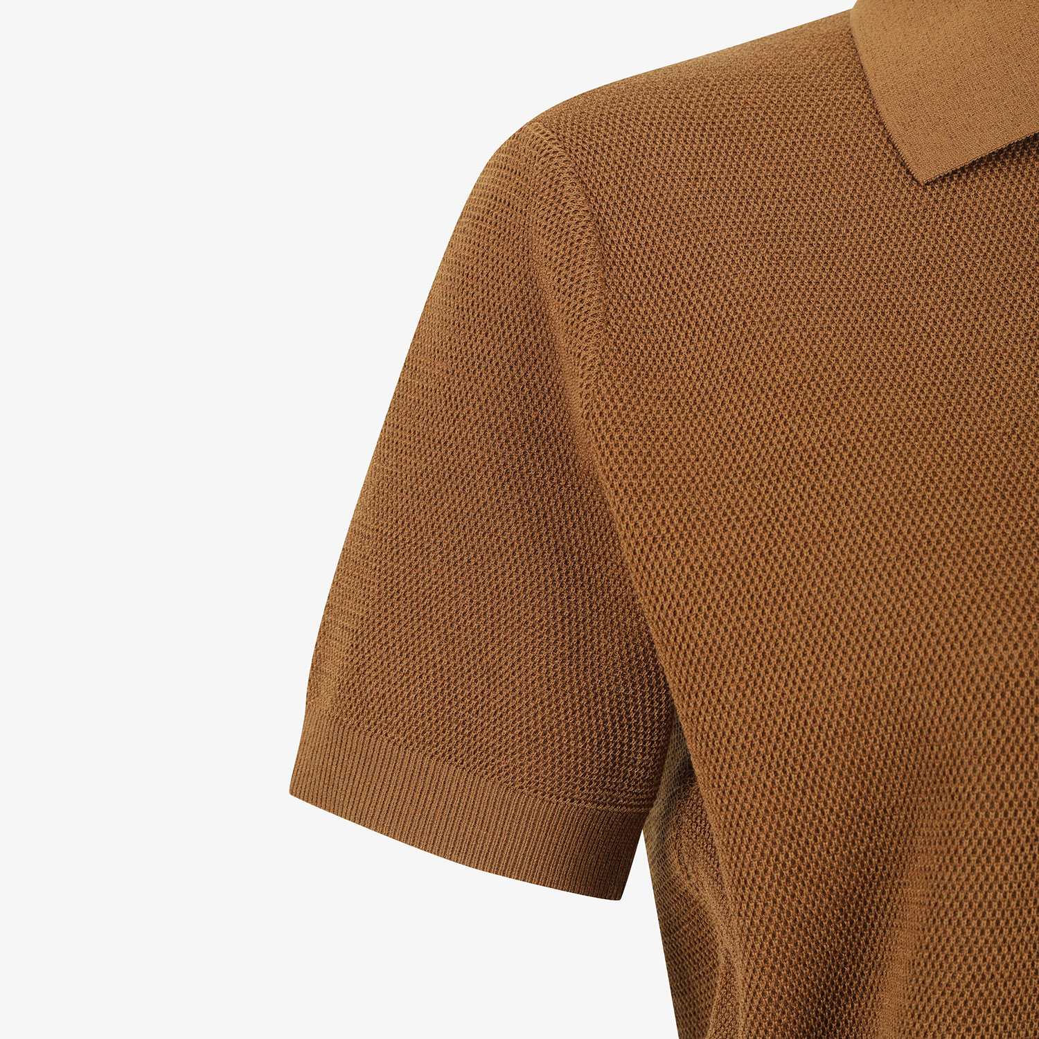 Áo knit golf nữ cổ bẻ nút đôi tay ngắn màu nâu nhạt — ảnh 5