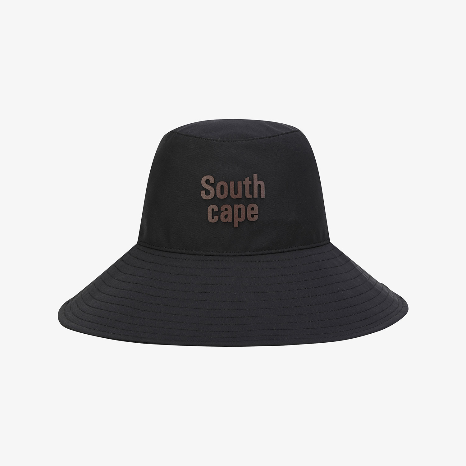 Mũ golf nữ Southcape dáng bucket, màu đen, logo nổi màu nâu trên nền mũ