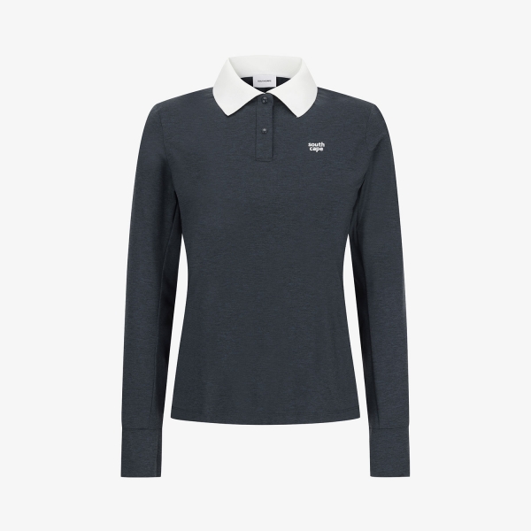 Áo golf nữ Southcape tay dài màu xanh navy đậm cổ bẻ trắng sang trọng